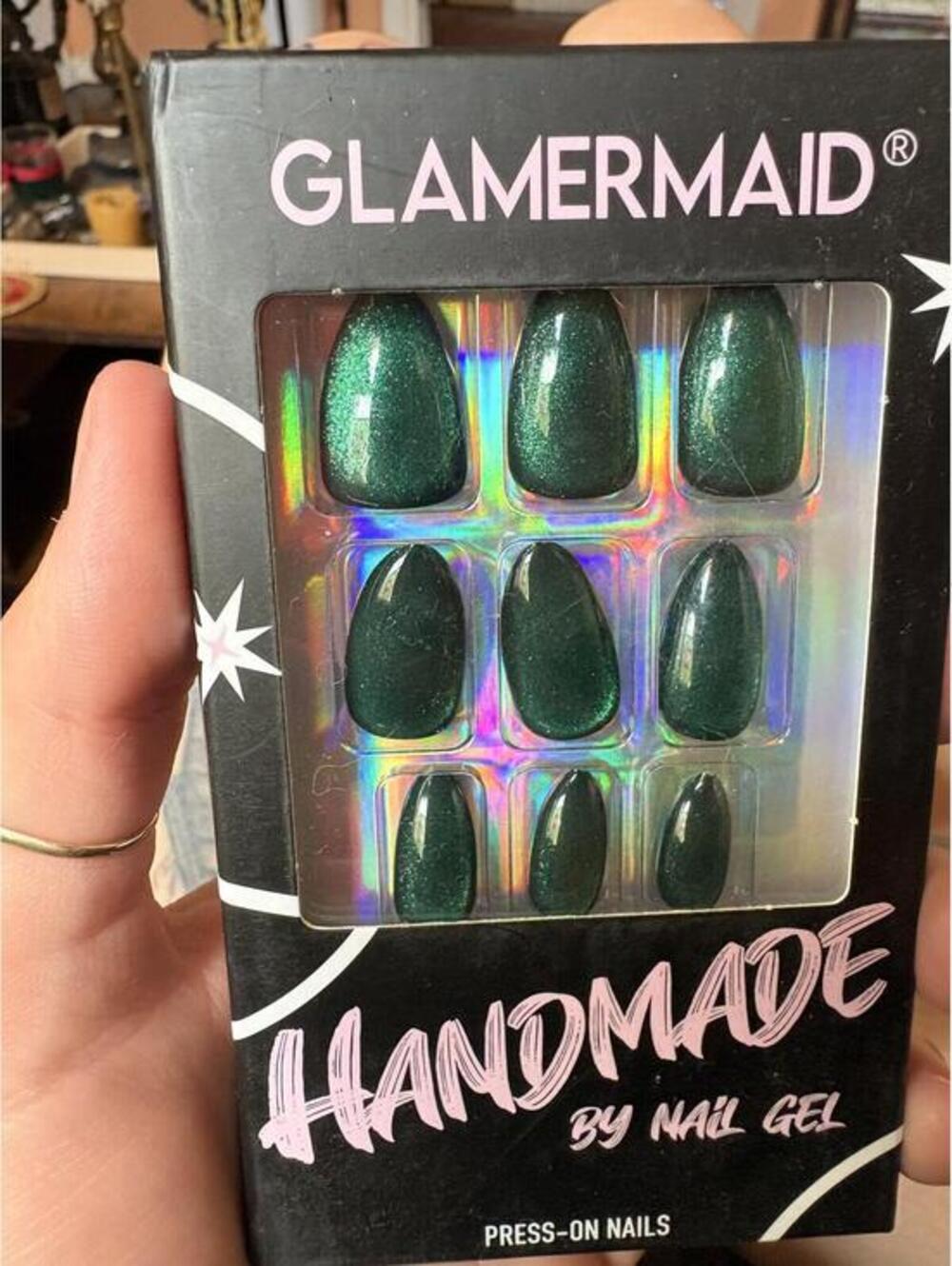 Glamermaid Press-on Nails! Cat Eye/Emerald Handmade!
